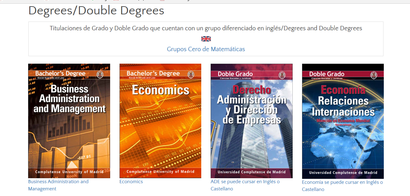 Titulaciones de grado y doble que cuentan con un grupo en inglés